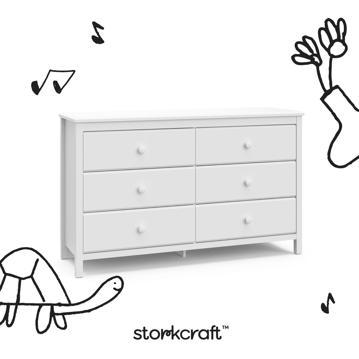 Storkcraft Alpine 6-Drawer Dresser (White) – GREENGUARD Gold Certified, White Dresser for Bedroom, Kids & Nursery Storage Drawers, Safety Interlocking Drawers, Pre-Installed Tracks, Kids Bedroom