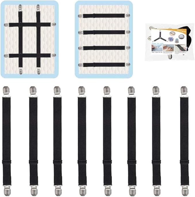 8Pcs Adjustable Bed Sheet Straps Clips, Elastic Mattress Sheet Fasteners Holder