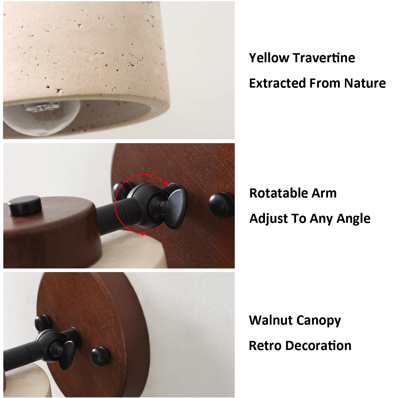 BRRSKBK Natural Stone Wall Sconce Adjustable Marble Wall Mounted Bathroom Light Hardwired Farmhouse Rustic Wall Mounted Lamp Mid Century Modern Wall Lighting for Bedroom Living Room Bedside