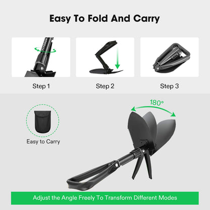 VIVOSUN Folding Camping Shovel, 18'' Survival Shovel, Portable Small Shovel with High Carbon Steel, Tactical Entrenching Tool for Hiking, Digging, Backpacking, Gardening, Off Road, Beach