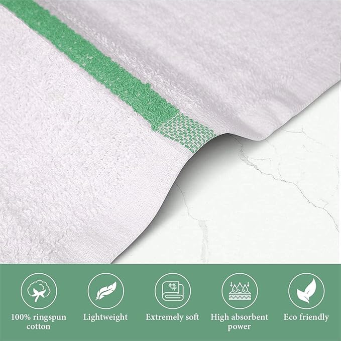 Bar Mop Green Stripe 10 lbs 16x19 Pack of 60, 100% Cotton Double Stitched Route