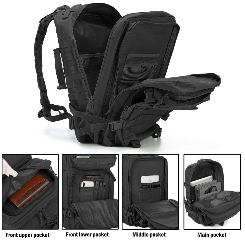 QT&QY 45L Military Tactical Backpacks Molle Army Assault Pack 3 Day Bug Out Bag Hiking Treeking Camouflage Hunting Rucksack