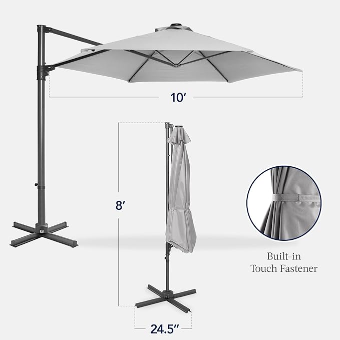 Best Choice Products 10ft Offset Cantilever Hanging Market Patio Umbrella, Smooth 360° Rotation, 8 Sturdy Ribs, Easy Adjustment - Fog Gray