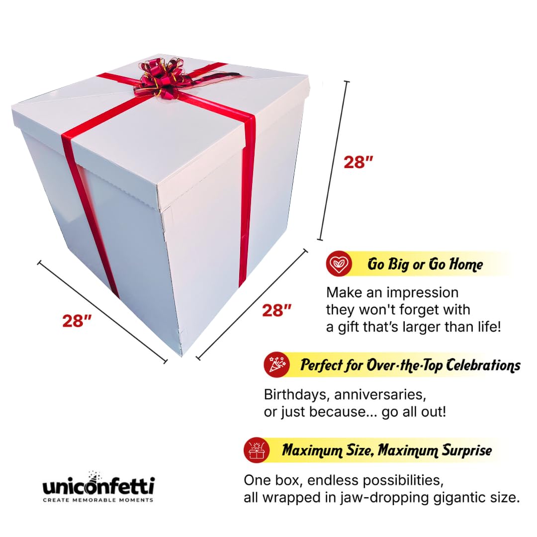 Extra Large Gift Box 28x28x28"—Giant, Jumbo, White Gift Boxes with Lid for Large Gifts, Big Presents for Birthday Surprise, Gender Reveal, Valentine's Day, Chinese New Year and Other Celebrations, Not for Heavy-Duty Storage Use
