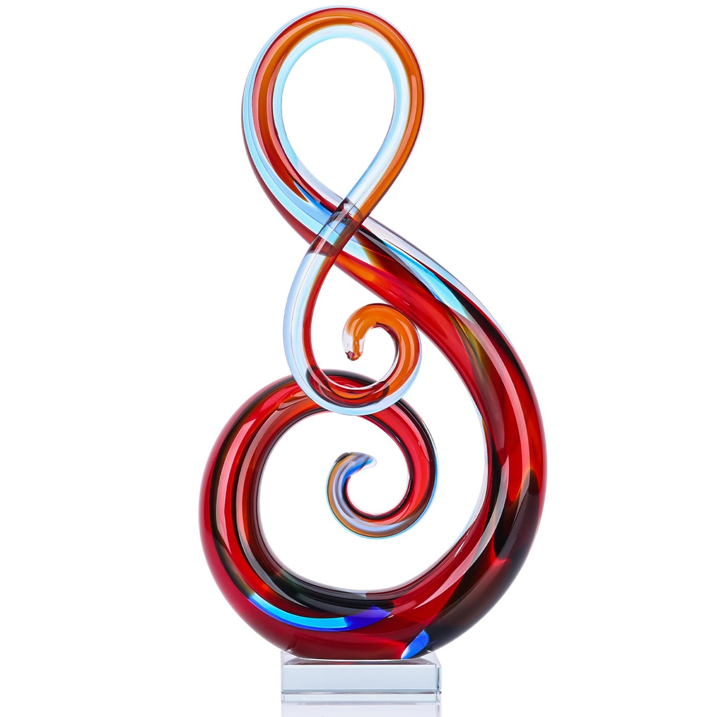 LCCCK 13" H Large Glass Sculpture Blue Hand Blown Glass Figurines Art Music Decor, Modern Red Glasses Decor Crystals Statue Knick Knacks- for Luxury Home Living Room Office Console Table Decoration