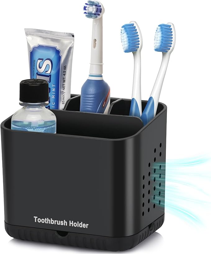 Black Toothbrush Holders for Bathrooms, Kids Electric Toothbrush and Toothpaste