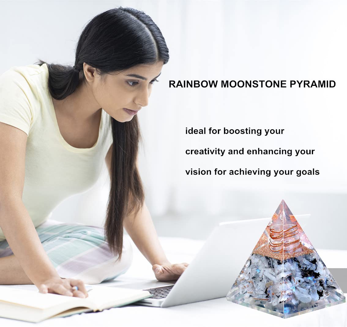 Orgonite Pyramid, Rainbow Moonstone Orgonite Crystal Pyramid, Positive Energy, Strength, Crystal Gemstone Pyramid