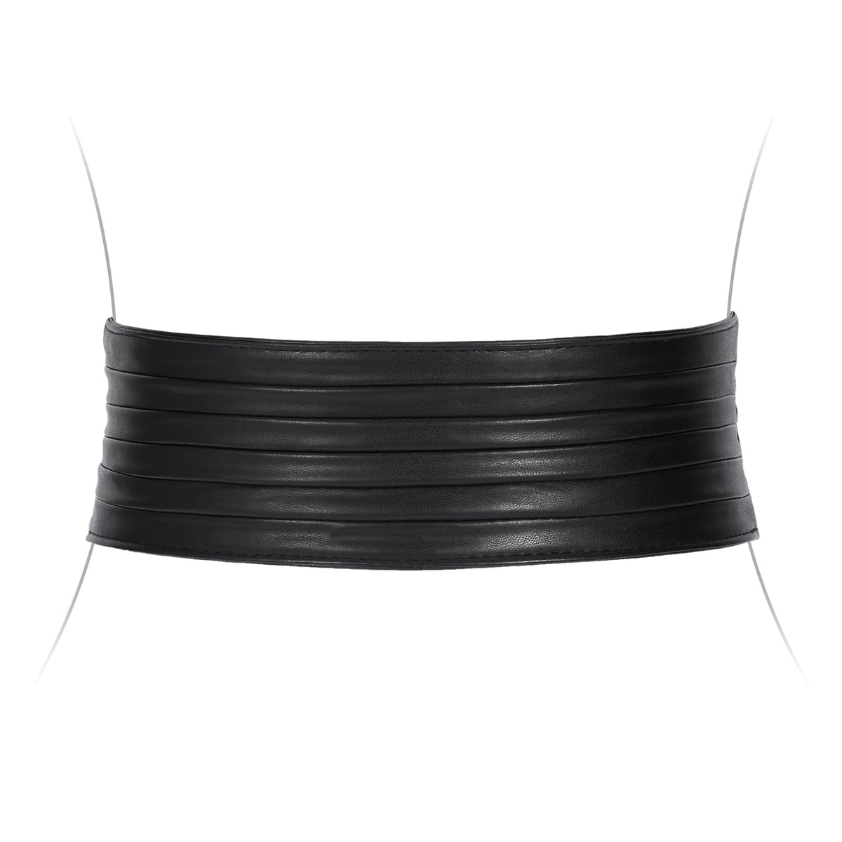 SANSTHS Women Wide Elastic Belts for Dresses Vintage Fashion Stretchy Waist Belts Ladies Cinch Belts Leather Waistband,Black,S