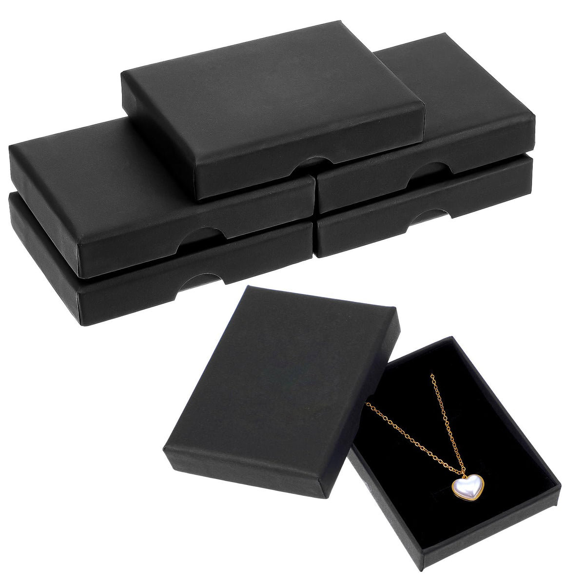 5 Pcs Small Jewelry Gift Boxes Cardboard Black Small Gift Boxes With Lids For Presents 2.75x3.54x0.63in Cotton Filled Empty Square Pendent Storage Case For Necklace Bracelet Earring Birthday Wedding
