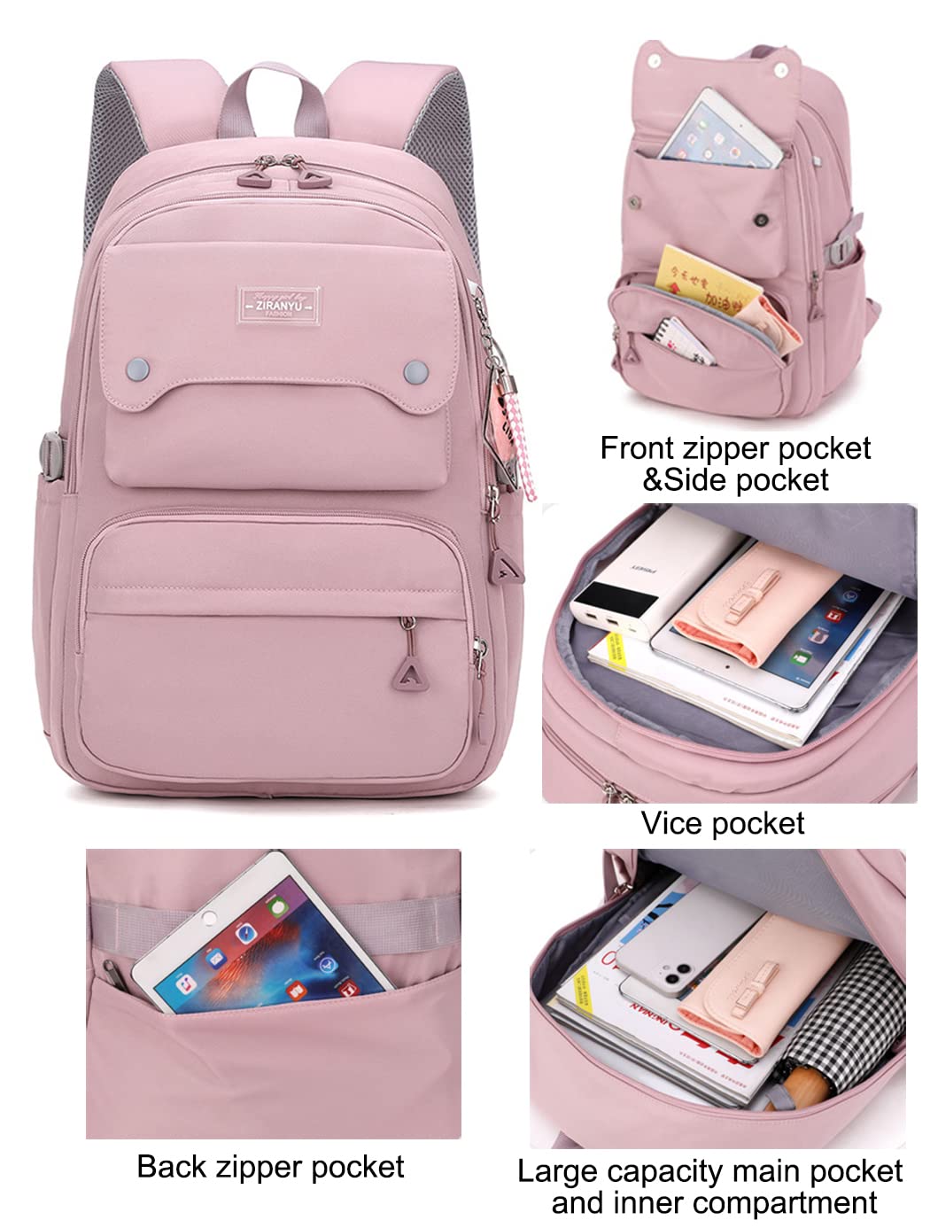 SellerFun Teen Girls Casual Backpack High Middle School Daypack Women Daily Travel Laptop Bag(A Black,29 Liters)