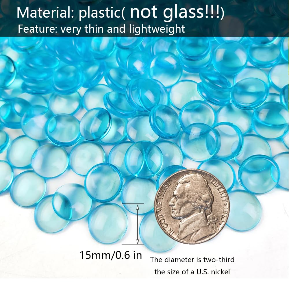 HappyFiller 630 PCS Lake Blue Acrylic Flat Marbles Decorative Gem Stones for Vase Fillers,Beach Theme Wedding Centerpieces,Table Scatters,Party Confetti,Candle Holder,Fish Tank Pebbles Beads