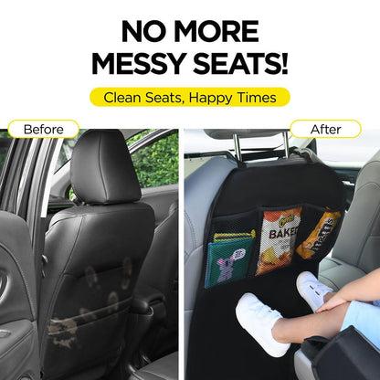 Lebogner Kick Mat Auto Seat Back Protectors + 3 Organizer Pockets, 2 Pack Waterproof Fabric Seat Cover For The Back Of Your Seat, X-Large Car Back Seat Protectors, Backseat Child Kick Guard Seat Saver