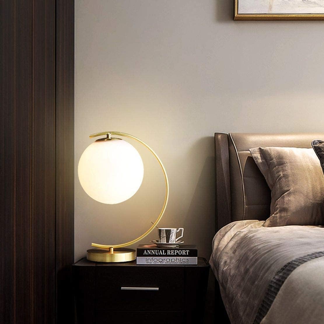 KCO Lighting Mid-Century Bedside Table Lamp Modern Glass Ball Desk Lamp Gold Reading Lamp Moon Shape Metal Table Light for Bedroom Living Room Office