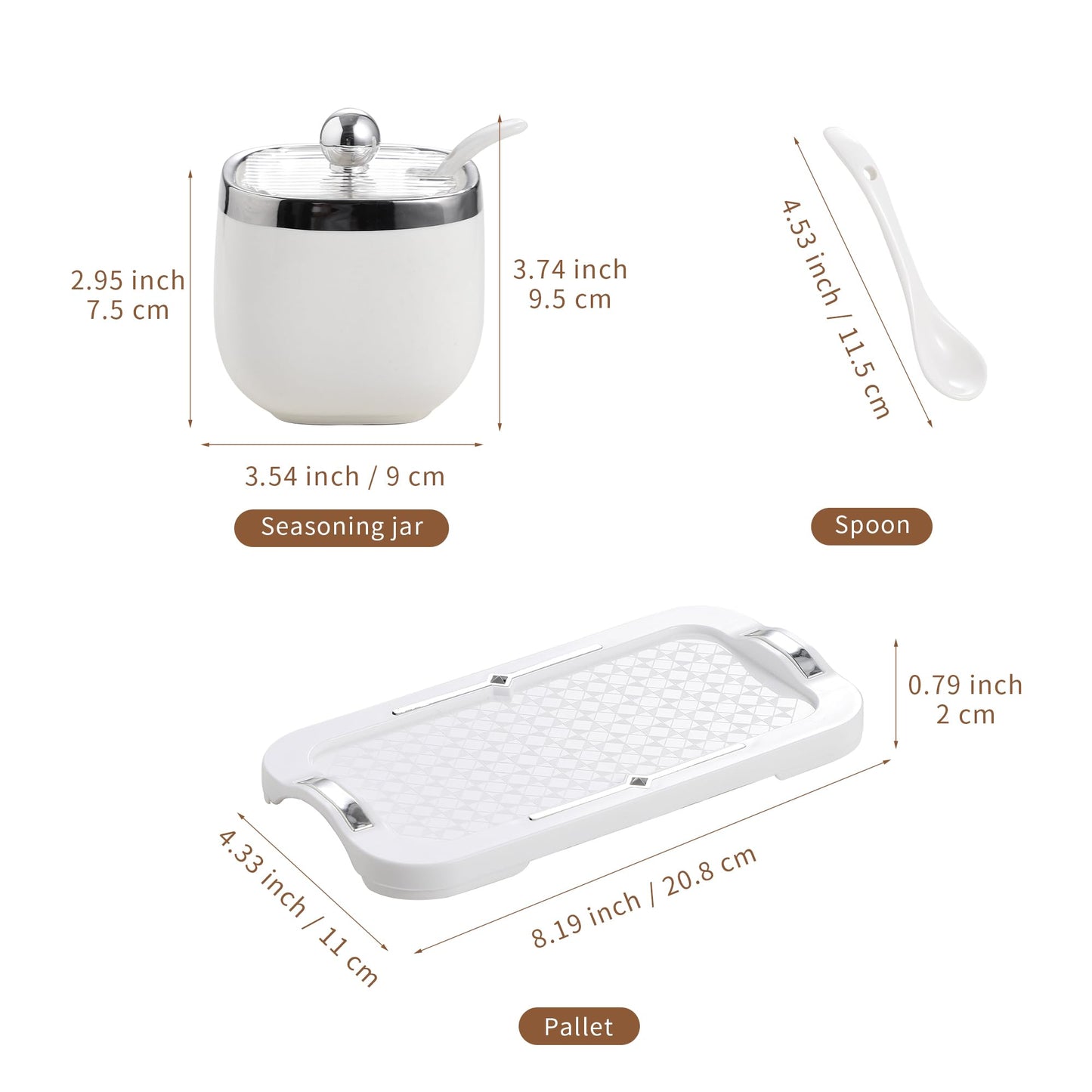 shuqiao Porcelain Condiment Jar Spice Container with Lid - Ceramic Spoon, Plastic Tray is the best clay pot for your home, kitchen, counter. White, 280 ml (9.4 oz), 2-piece set (3, Circle)