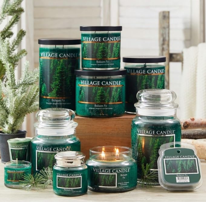Village Candle Balsam Fir Large Apothecary Jar, Scented Candle, 21.25 oz., Green