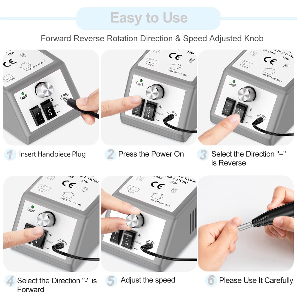 Professional Nail Drill Machine 30000 RPM Efile Electric Nail Filer Kit for Finger Toe Nails, Acrylic Gel Nails, Manicure Pedicure Drill with 6Pcs Nail Bits, 106Pcs Sanding Bands - Pink
