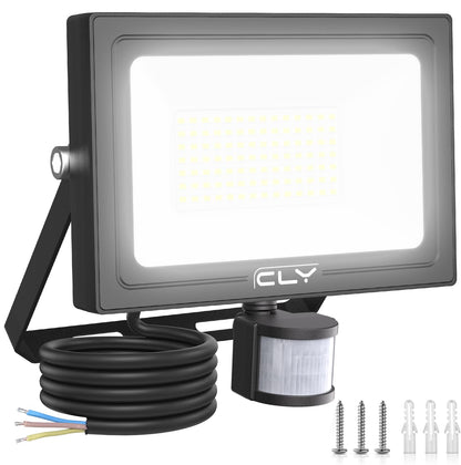 CLY 80W Security Lights Outdoor Motion Sensor, 7520LM PIR Sensor Security Light IP66 Waterproof Motion Sensor Floodlight, 6500K Cold White LED Outdoor Light Mains Powered for Garage Fixed 30s Lighting