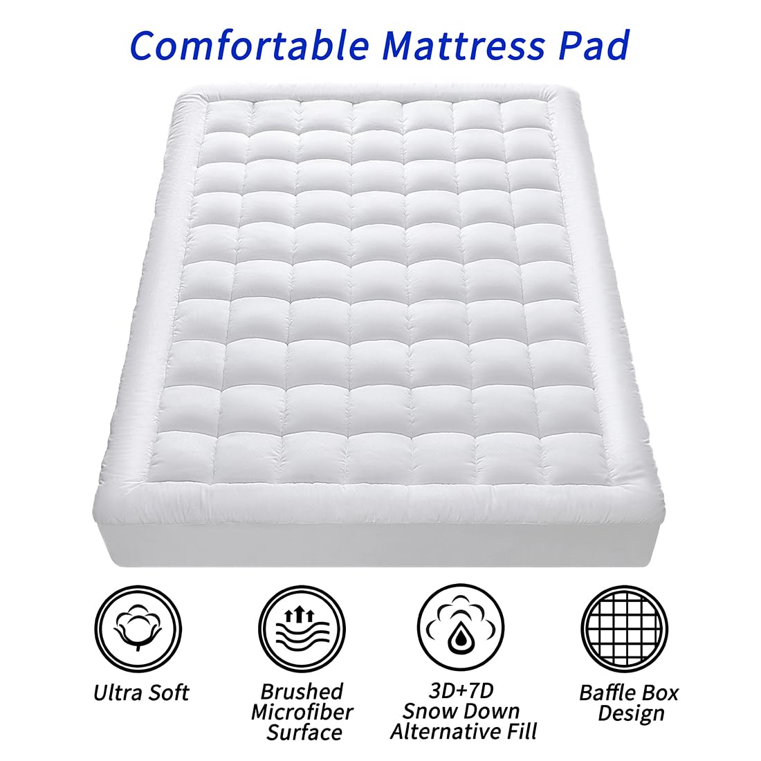 GERHOME California King Size Quilted Fitted Mattress Pad Cover with Deep Pocket Fitted 8" - 21", Ultra Soft and Comfortable, Breathable (White, California King)