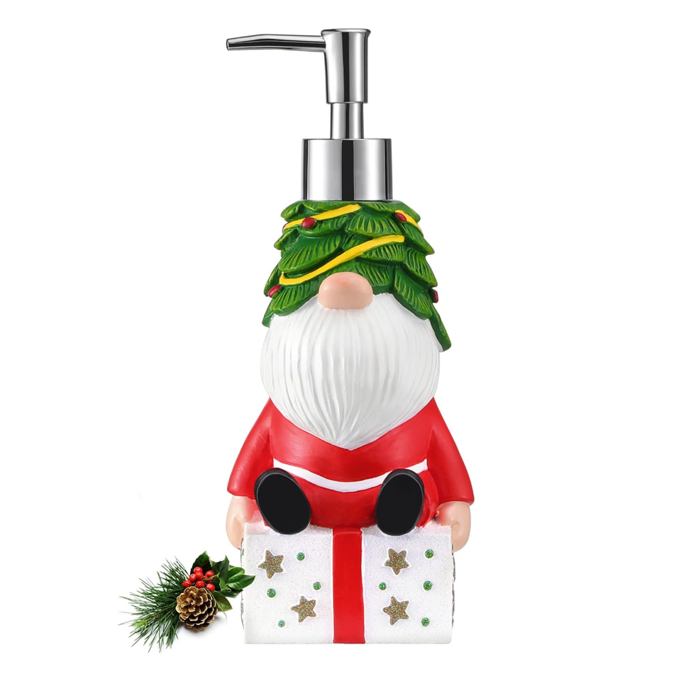 Luxspire Christmas Soap Dispenser, Resin Hand Soap Bottle and Lotion Dispenser Rustproof Refillable, Christmas Santa Decor No Leak for Kitchen Shower Bathroom Countertop, 350ml