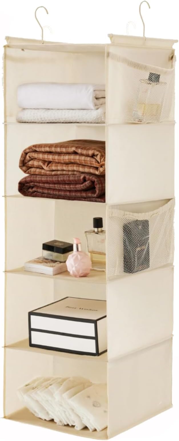 MAX Houser 5 Shelf Hanging Closet Organizer, Space Saver, Cloth Hanging Shelves