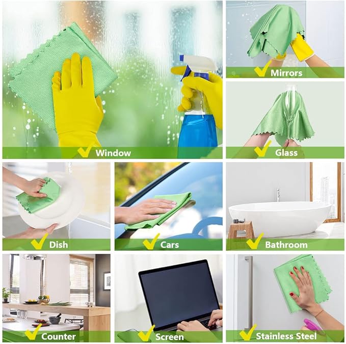 HOMEXCEL Microfiber Glass Cleaning Cloths-6PK, Stainless Steel, Premium Magic