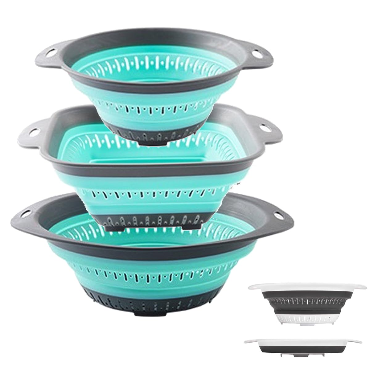 Collapsible Colander and Strainer,Silicone Strainer Colanders & Food Strainers,for Vegetable and Fruit, Kitchen Essentials (2, White, 1.3L+2.5L)