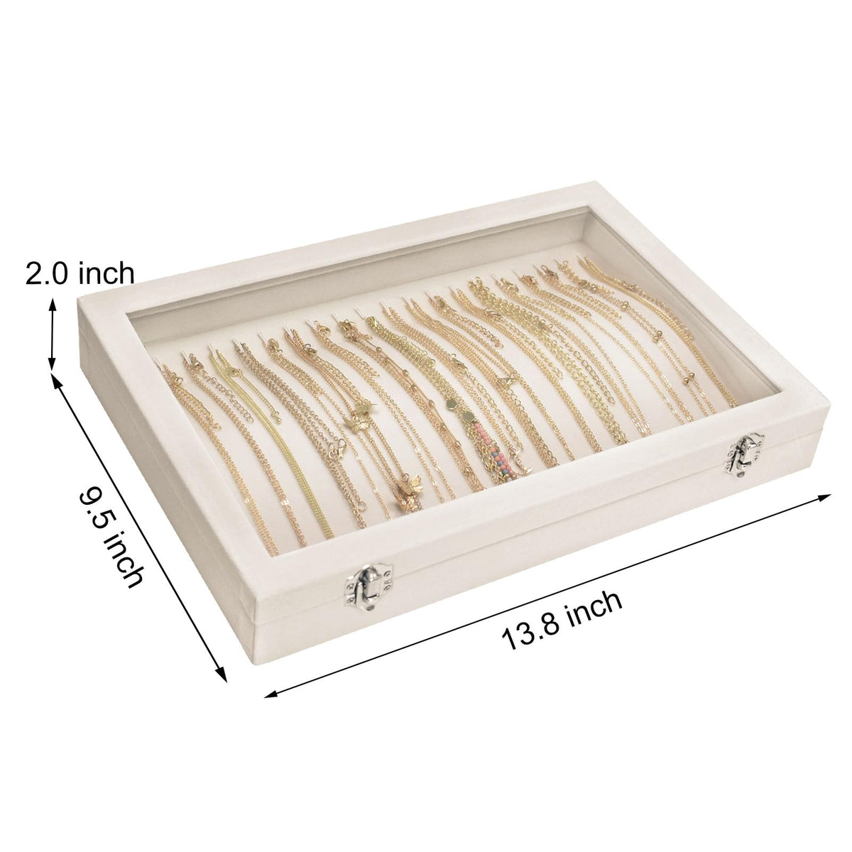 Siveit Necklace Organizer Box Premium 20 Hooks Velvet Necklace Display Jewelry Tray with Transparent Lid Jewelry Necklace Display Box for Necklace Pendants Suitable for Women and Girls (Beige)