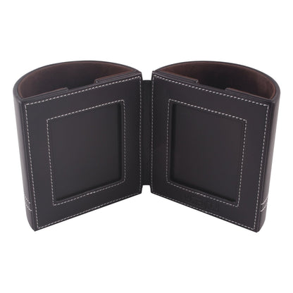 PLENTY Leather Pencil Cup Pen Holder with Photo Picture Frame, Desk Stationery Organizer with Magnetic Clasp for Home and Office Gift (Brown)