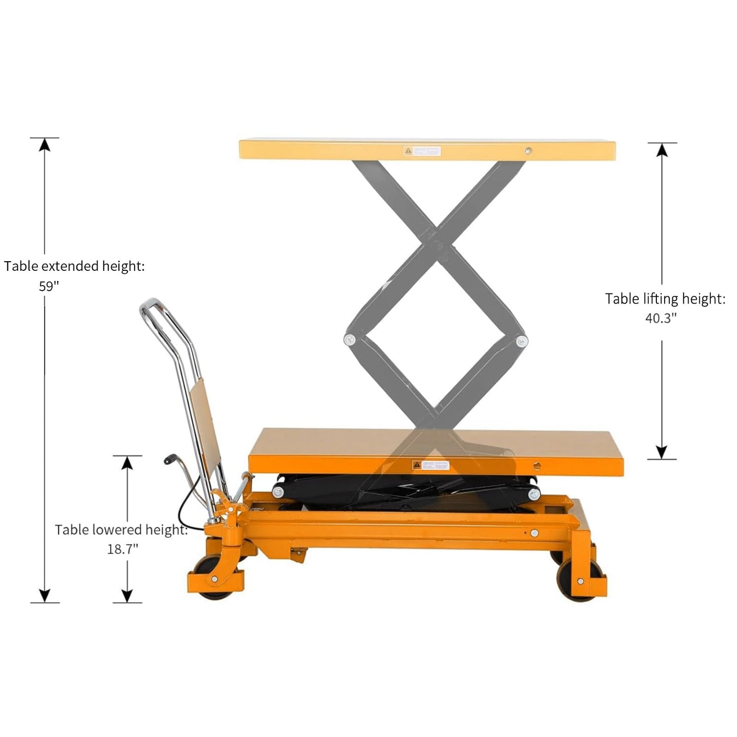 APOLLO Lift Table Cart Manual Double Scissor Lift Table Hydraulic Cart Platform Cart 1760lbs Capacity 59" Lifting Height