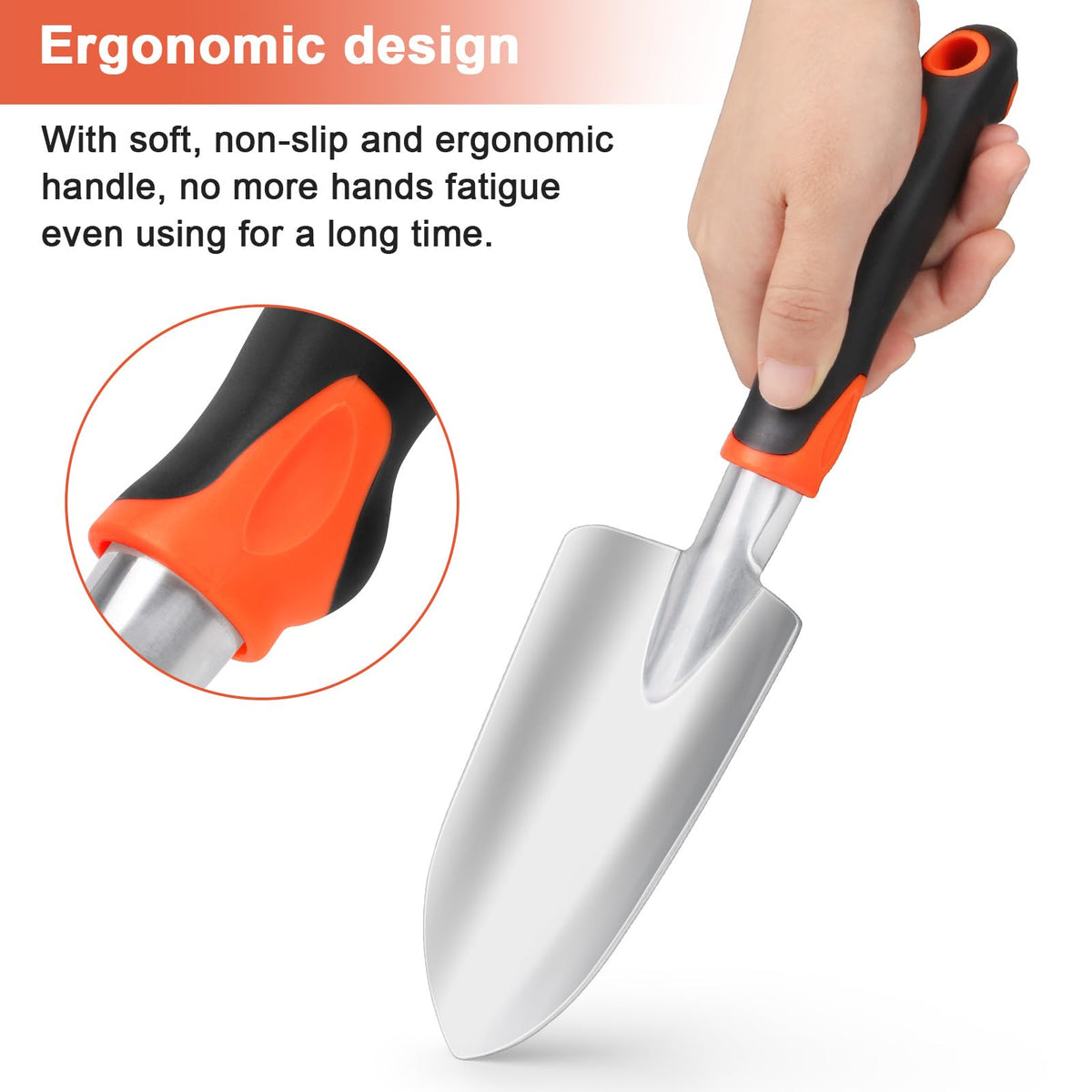 Garden Shovel Garden Hand Trowel, Heavy Duty Hand Shovel with Ergonomic Handle, Small Gardening Tools for Digging, Rust Resistant Gardening Spade Trowel Tools, Orange