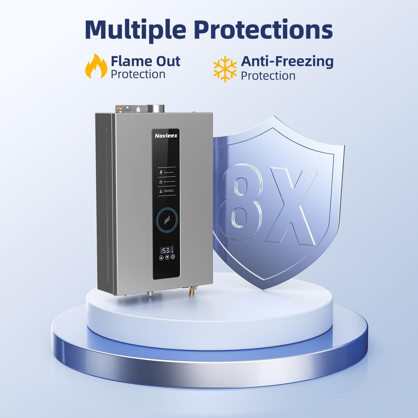 Tankless Water Heater, Novieex On Demand Water Heater Natural Gas, Up to 3.6 GPM, 86,000 BTU Instant Hot Water Heater with LED Display, Indoor Installation, 2-3 Point Use for Family Bathroom Kitchen