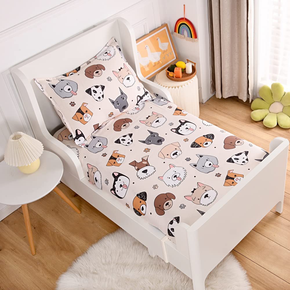 KWLOVER 3PC Soft Doggy Printed Bed Fitted Sheet Flat Sheet and Pillowcase Set,Dog Design Cute Puppy Pattern Printed Bed Sheets Set for Teens Boys Girls Twin Size Bed