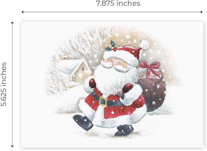 Canopy Street Masterpiece Happy Santa Christmas Cards / 16 Holiday Cards With Coordinating White Envelopes Set / 5 5/8" x 7 7/8" Jolly Winter Greeting Cards With Inside Verse/Made In The USA