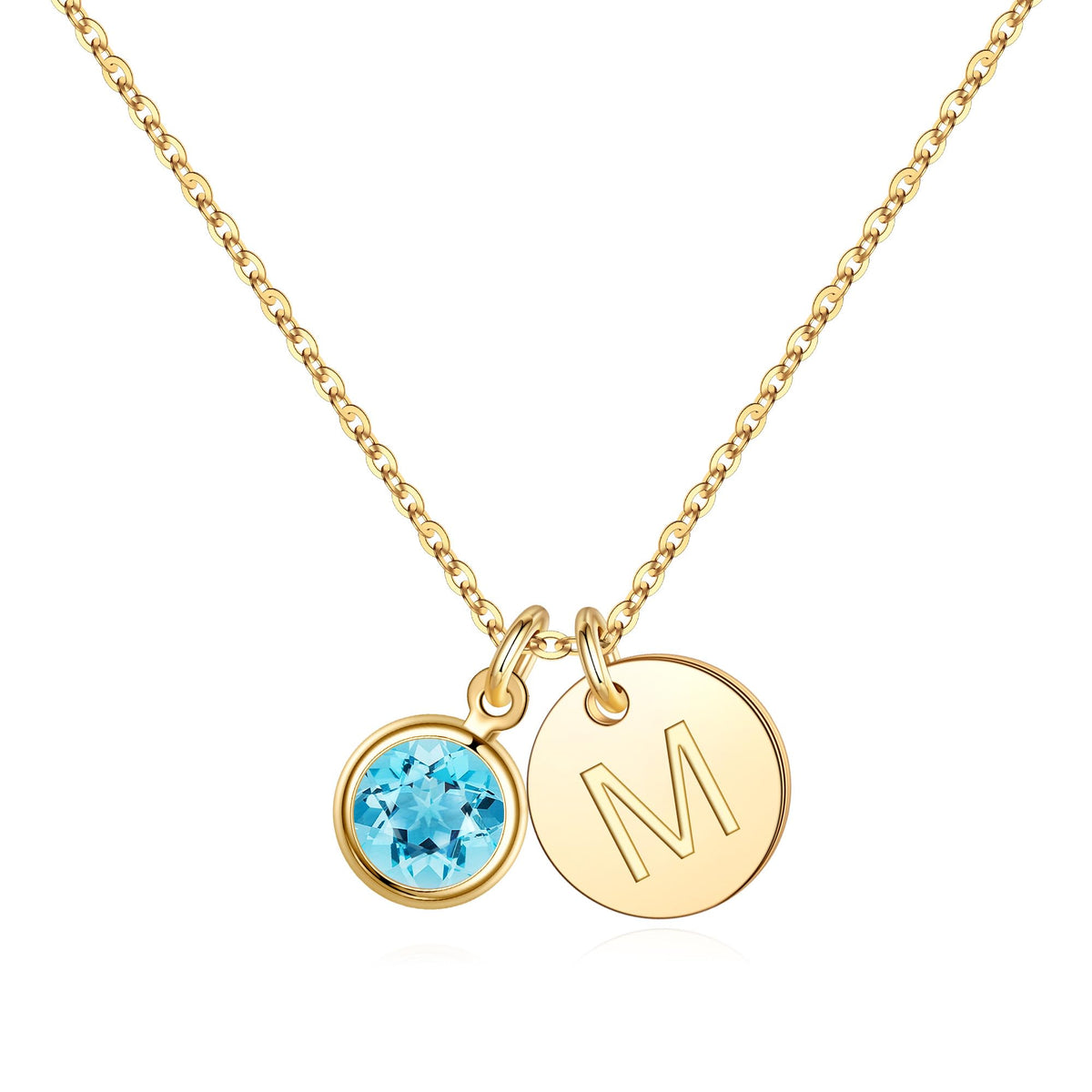 Hidepoo Initial Birthstone Necklace Gifts - Personalized Mothers Day Birthday Gift for Woman Wife Sister Grandma Mom, March Aquamarine Birthstone Jewelry for Women, Disc Letter M Necklaces