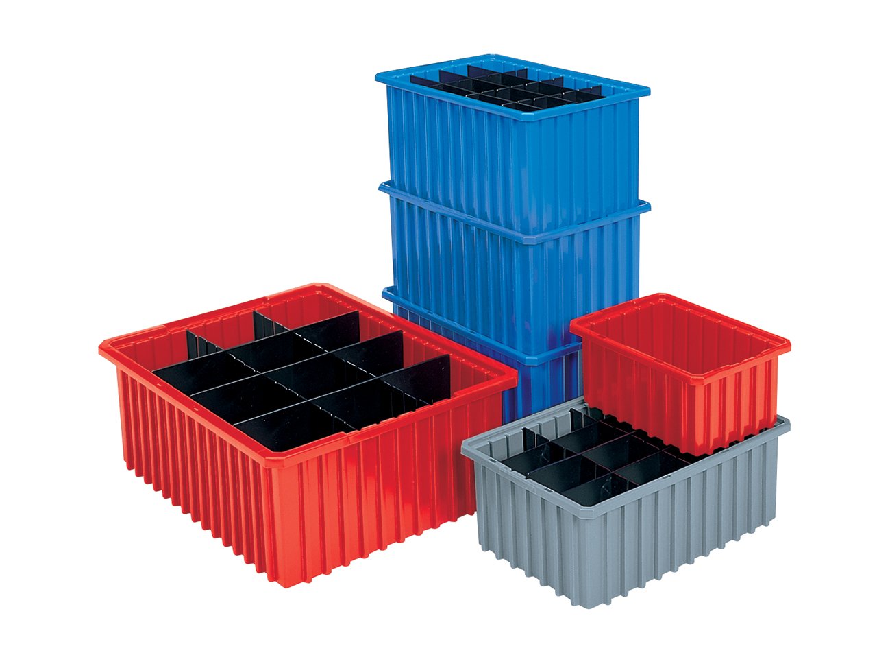 Akro-Mils 33164 Akro-Grid Plastic Slotted Dividable Modu Box Stackable Grid Storage Tote Container, (16-1/2-Inch L x 10-7/8-Inch W x 4-Inch H), (12 Pack), Red