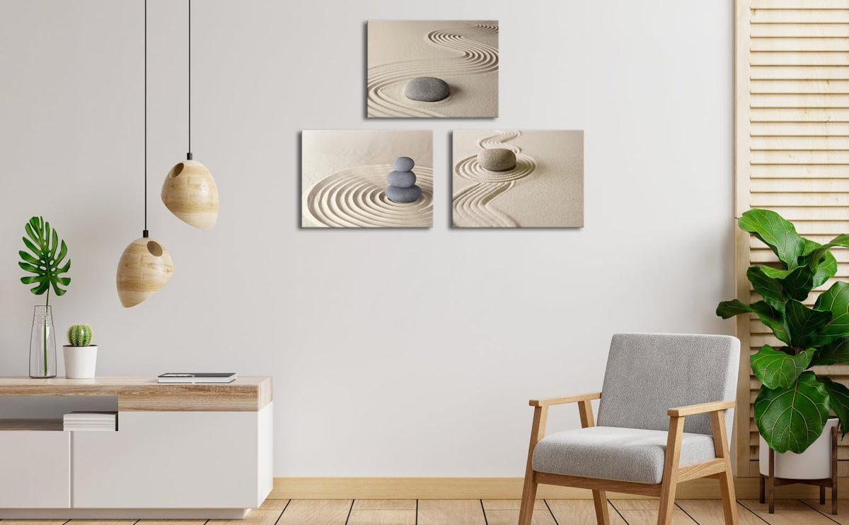 Apicoture Zen Stone Canvas Wall Art Zen Stone Sand Prints Canvas Art Calm Peaceful Still Life Wall Art for Spa Room Decor Framed 12x16inchx3pcs