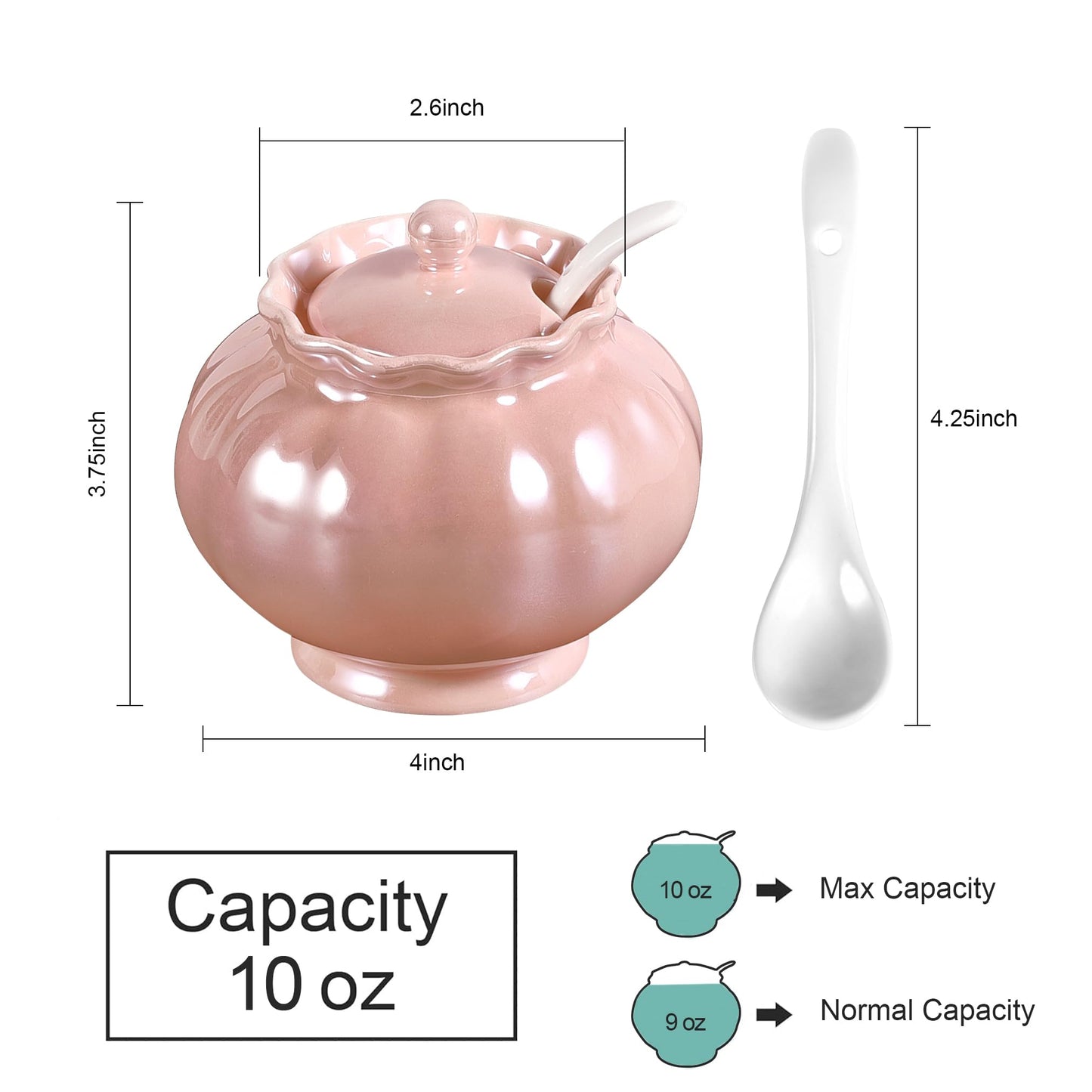 Ursword Iridescent Sugar Bowl, Porcelain Salt Cellar with Lid and Spoon, 9oz Sugar Jar for Coffee Bar, Salt Box Sugar Containers for Seasoning, Spice, Sauce, Elegant Decor for Kitchen Countertop