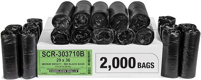 Aluf Plastics 20-30 Gallon 10 Micron Black Trash Bags