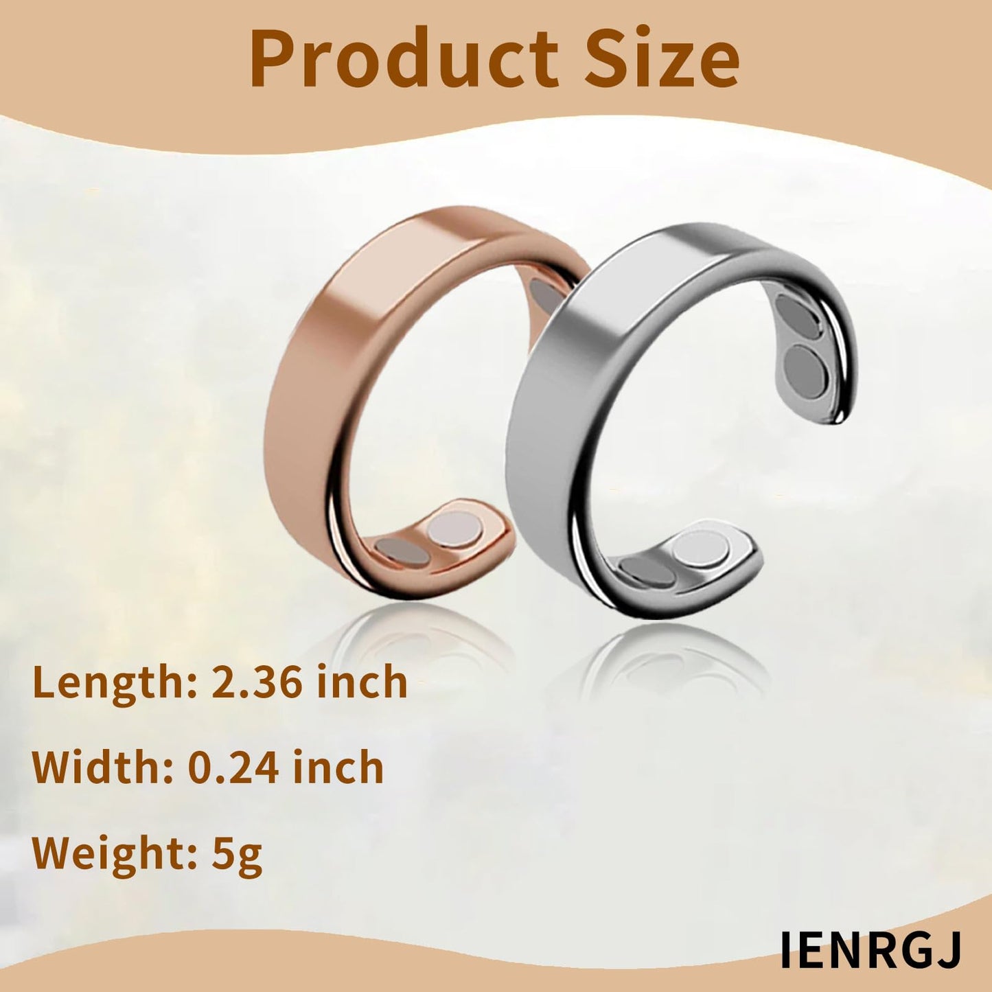 IENRGJ Magnetic Rings for Women/Man, Vayro Ring, Adjustable Stainless Steel Rings, Classic Open Design Black/Silver/Rose Gold/Gold (Silver)