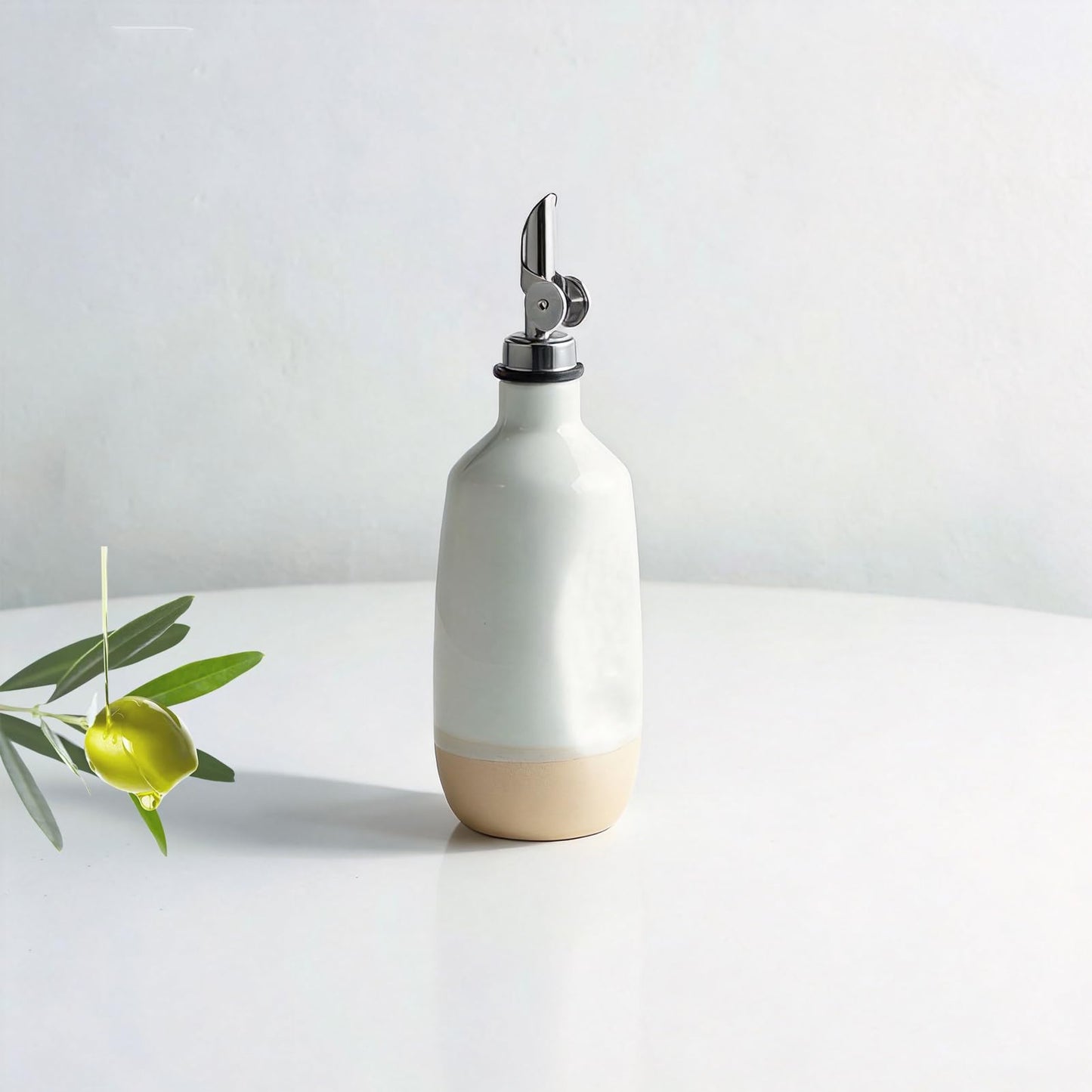 Rougizor Ceramic Olive Oil Dispenser Bottle for Kitchen 14 OZ with Gravity Spout for Olive Oil,Porcelain Oil Container, Vinegar, Soy Sauce Salt Coffee Syrups Other Liquids