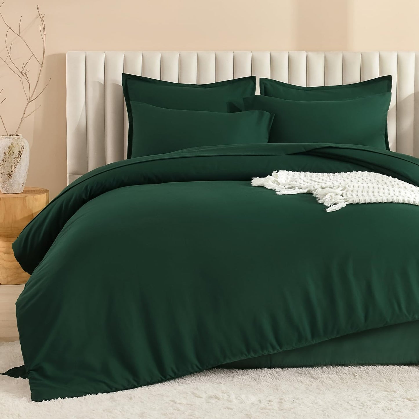 Litanika Queen Comforter Set Dark Emerald Green - 7 Pieces Bed in a Bag Queen Bedding Comforter Sets, Solid Lightweight Bed Set with Comforter, Sheets, Pillowcases & Shams