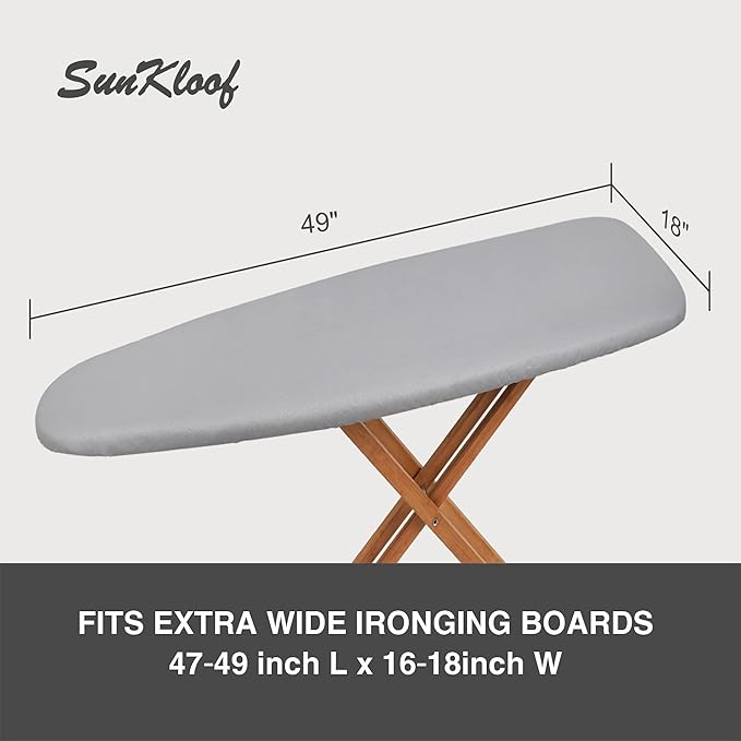 Ironing Board Cover and Pad 18"x49" Extra Wide Natural Cotton, Scorch and Stain