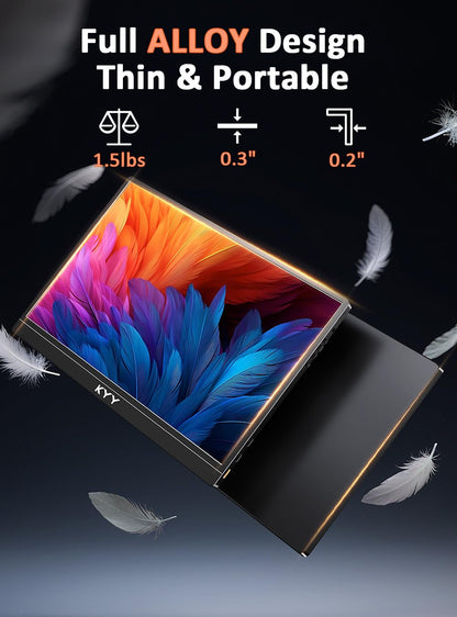KYY Portable Monitor 15.6inch 1080P FHD USB-C, HDMI Computer Display HDR IPS Gaming Monitor w/Premium Smart Cover & Screen Protector, Speakers, for Laptop PC MAC Phone PS4 Xbox Switch