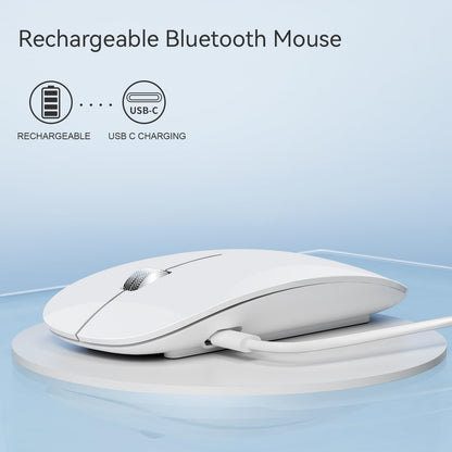 Uiosmuph Bluetooth Mouse, Rechargeable Wireless Mouse, Triple Mode (Dual Bluetooth+USB) Computer Silent Mice Portable with USB Receiver Type-C Adapter for Laptop/MacBook/iPad/PC (White)