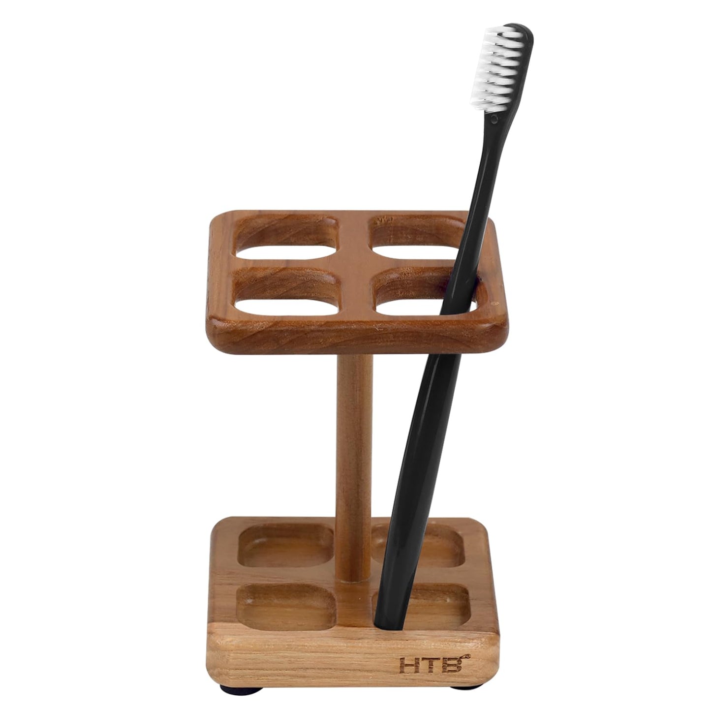 HTB Toothbrush Holders for Bathrooms,Teak Toothbrush Organizer Storage for Countertop,Tooth Brush Stand for Makeup Brush,Razor,Bathroom Accessories
