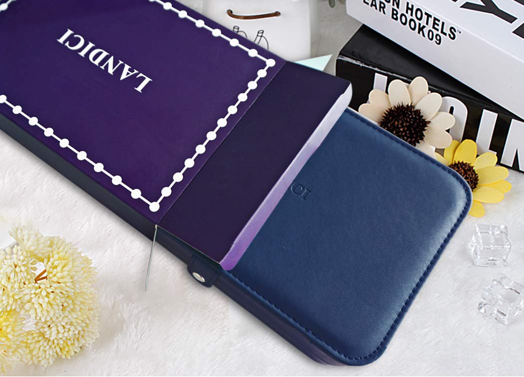 LANDICI Jewellery Box Small Jewellery Organiser for Women Girls, PU Leather Travel Jewellery Storage Case, Portable Jewellery Holder for Ring Earrings Necklace Bracelet,Jewellery Gift Box,Navy blue