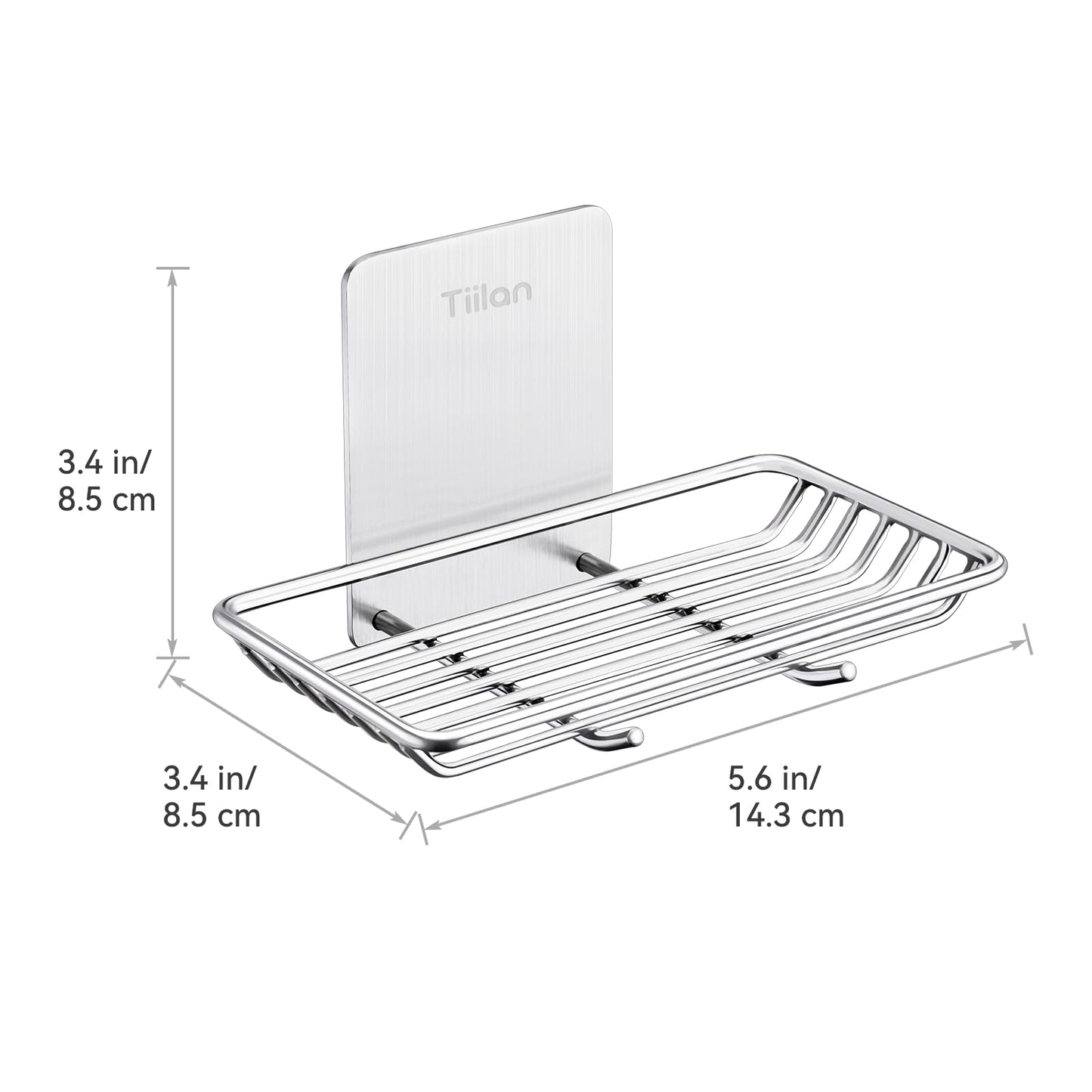 Tiilan Self Adhesive Bar Soap Dish for Shower, Bathroom Soap Holder Wall Mount – Stainless Steel, Silver