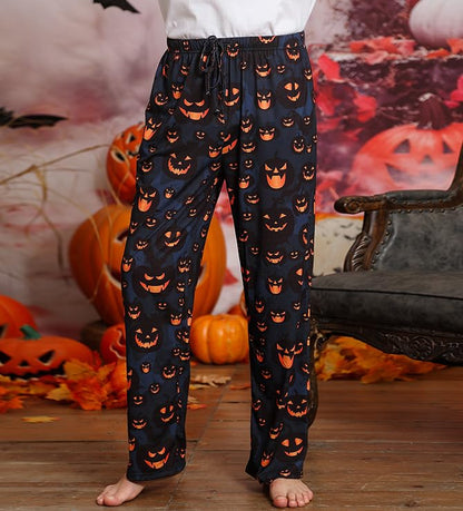 Mens Halloween Pjs Pants Men's Smile Pumpkin Pajama Bottoms Man Elastic Waist Cozy Sleeping Wear Outfits Male Black Orange Lounging with Drawstring for Holiday