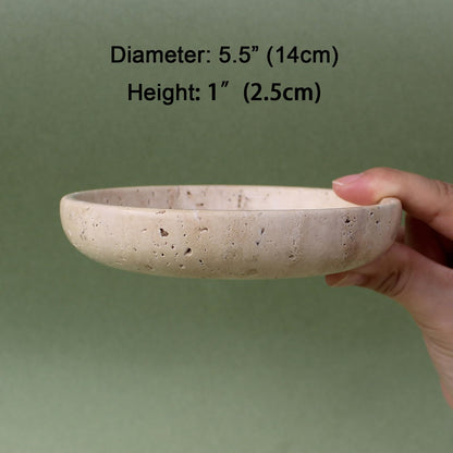 Nawgnail Natural Travertine Marble Jewelry Dish 5.5", Trinket Dish for Ring Earring, Gift for Woman Daugther(Beige Travertine)