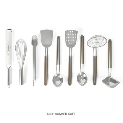 Martha Stewart 9-Piece Stainless Steel Kitchen Gadget & Tool Set – Prep and Serve Utensils, Durable & Rust-Resistant, Dishwasher Safe Cooking Accessories
